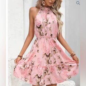 Floral Pink Halter Dress Size Medium